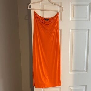 See You Monday Strapless Orange Bodycon Midi Dress